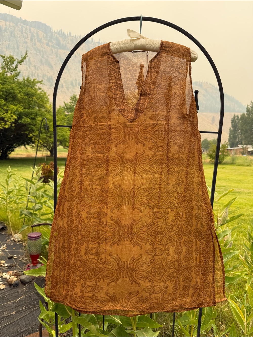 Women's Sleeveless V-Neck Tunic Top in Burnt Amber